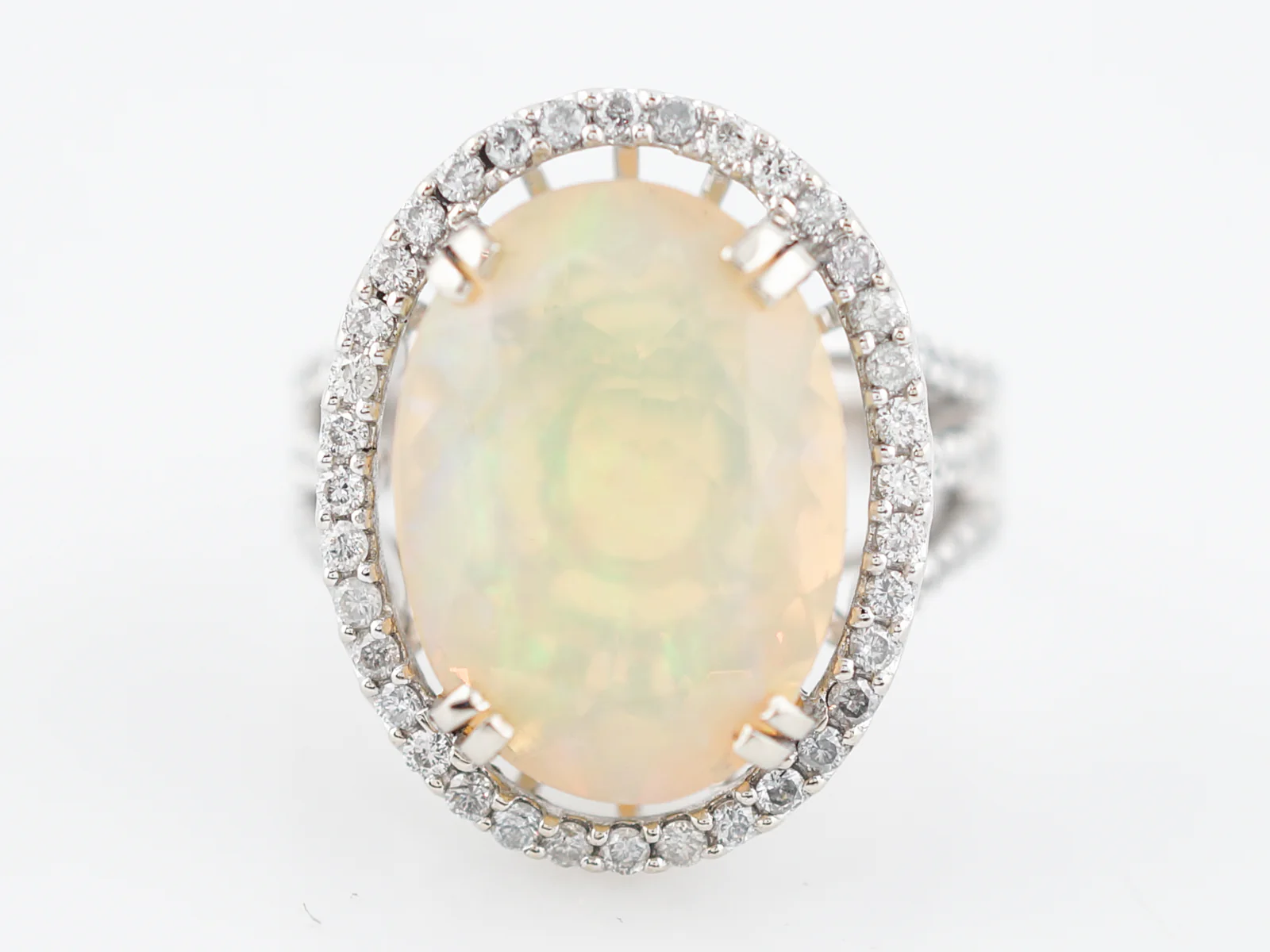 Right Hand Ring Modern 5.57 Oval Cut Opal & 1.17 Round Brilliant Cut Diamonds in 14k White Gold - Image 2