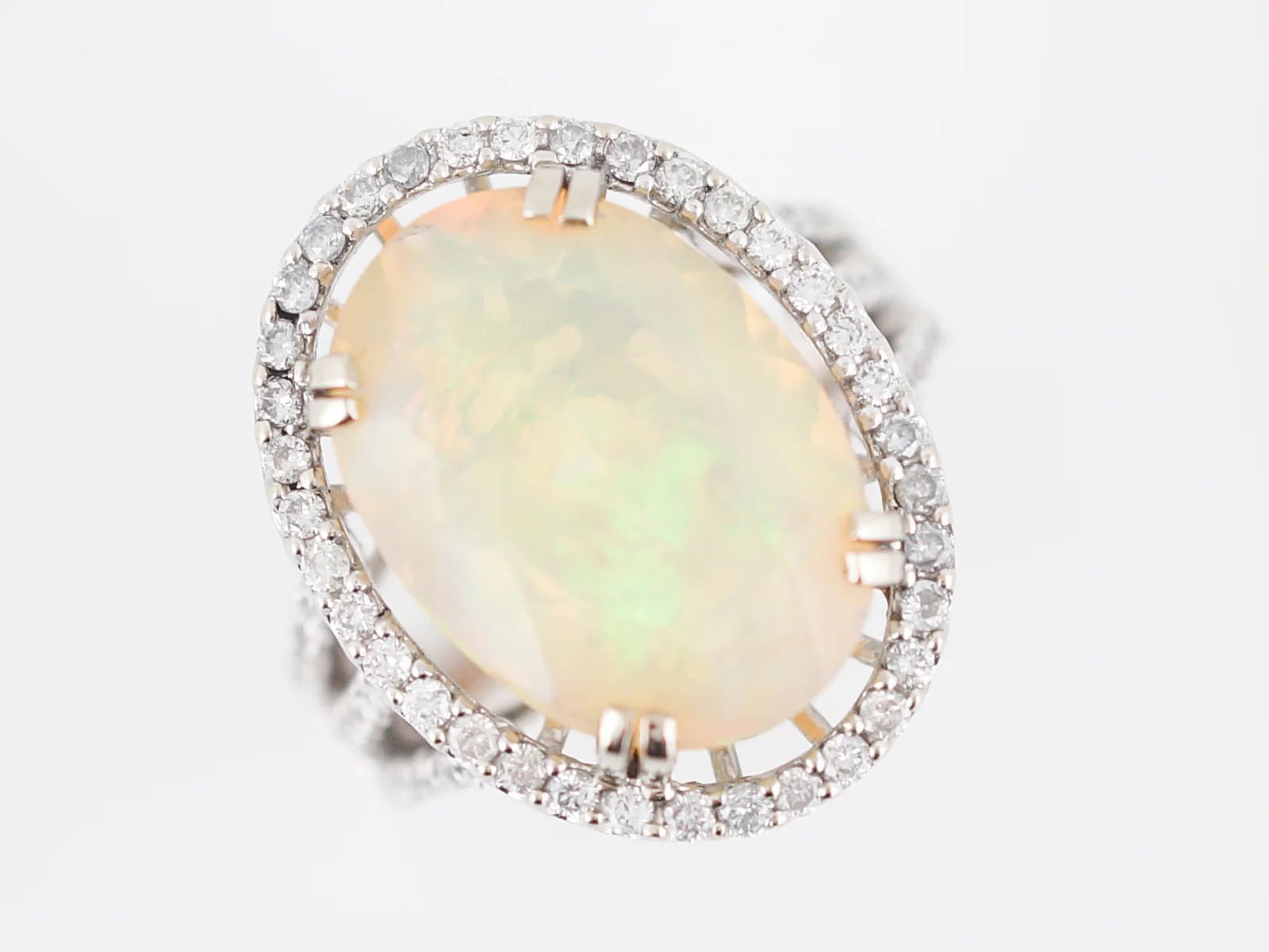 Right Hand Ring Modern 5.57 Oval Cut Opal & 1.17 Round Brilliant Cut Diamonds in 14k White Gold - Image 5