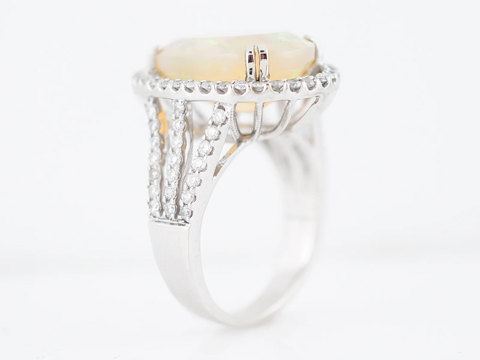Right Hand Ring Modern 5.57 Oval Cut Opal & 1.17 Round Brilliant Cut Diamonds in 14k White Gold - Image 6
