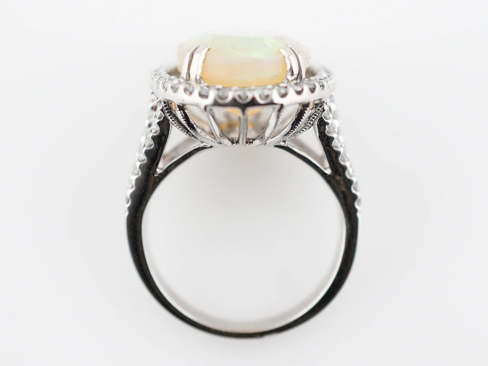 Right Hand Ring Modern 5.57 Oval Cut Opal & 1.17 Round Brilliant Cut Diamonds in 14k White Gold - Image 7