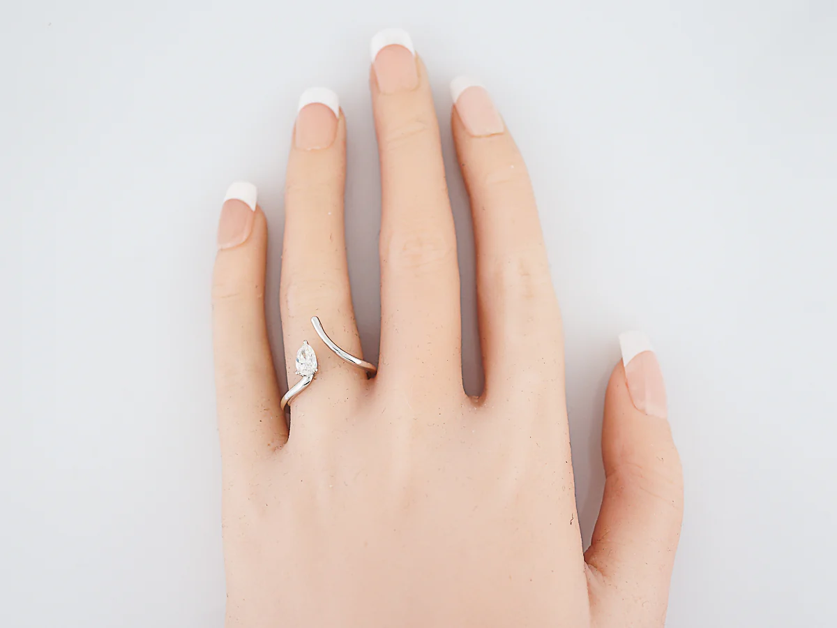 Right Hand Ring Modern .51 Pear Cut Diamond in 14k White Gold - Image 6