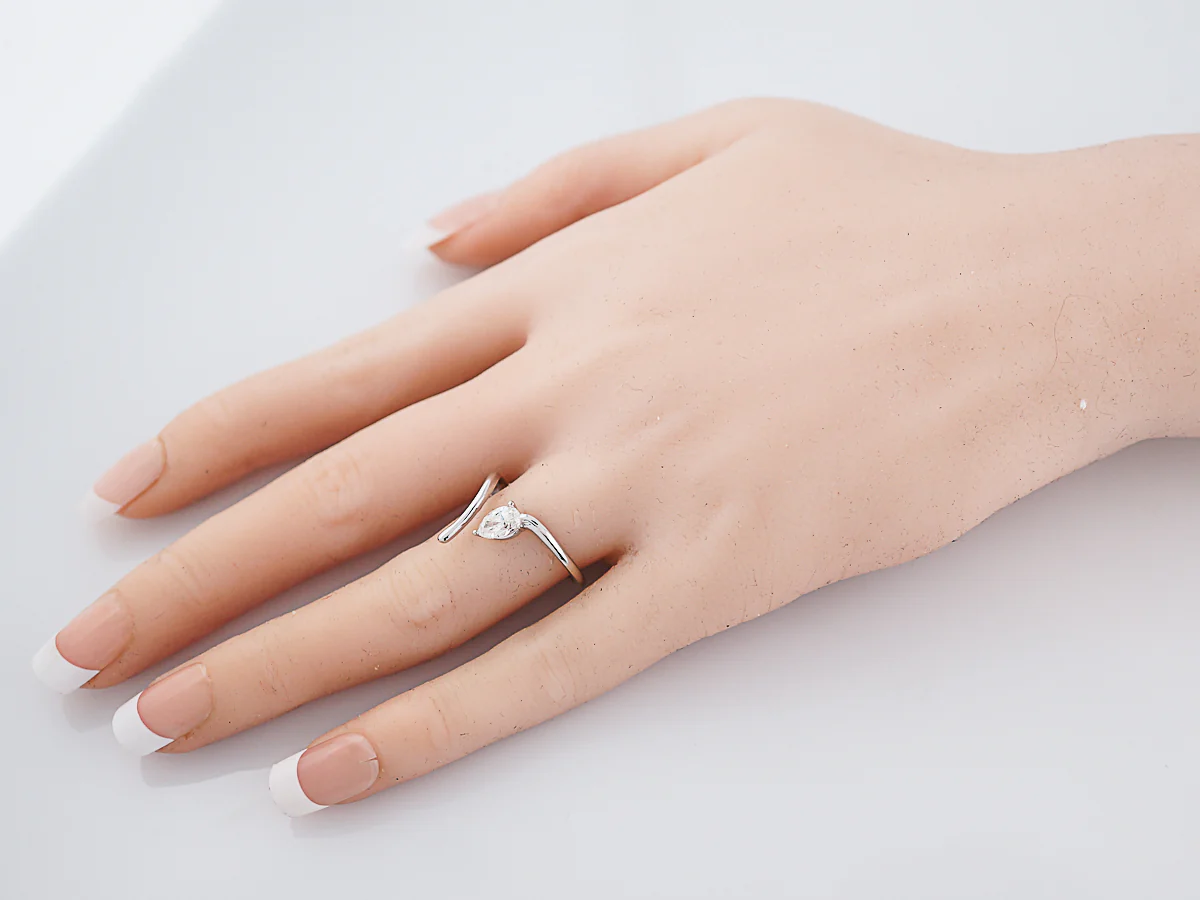 Right Hand Ring Modern .51 Pear Cut Diamond in 14k White Gold - Image 7
