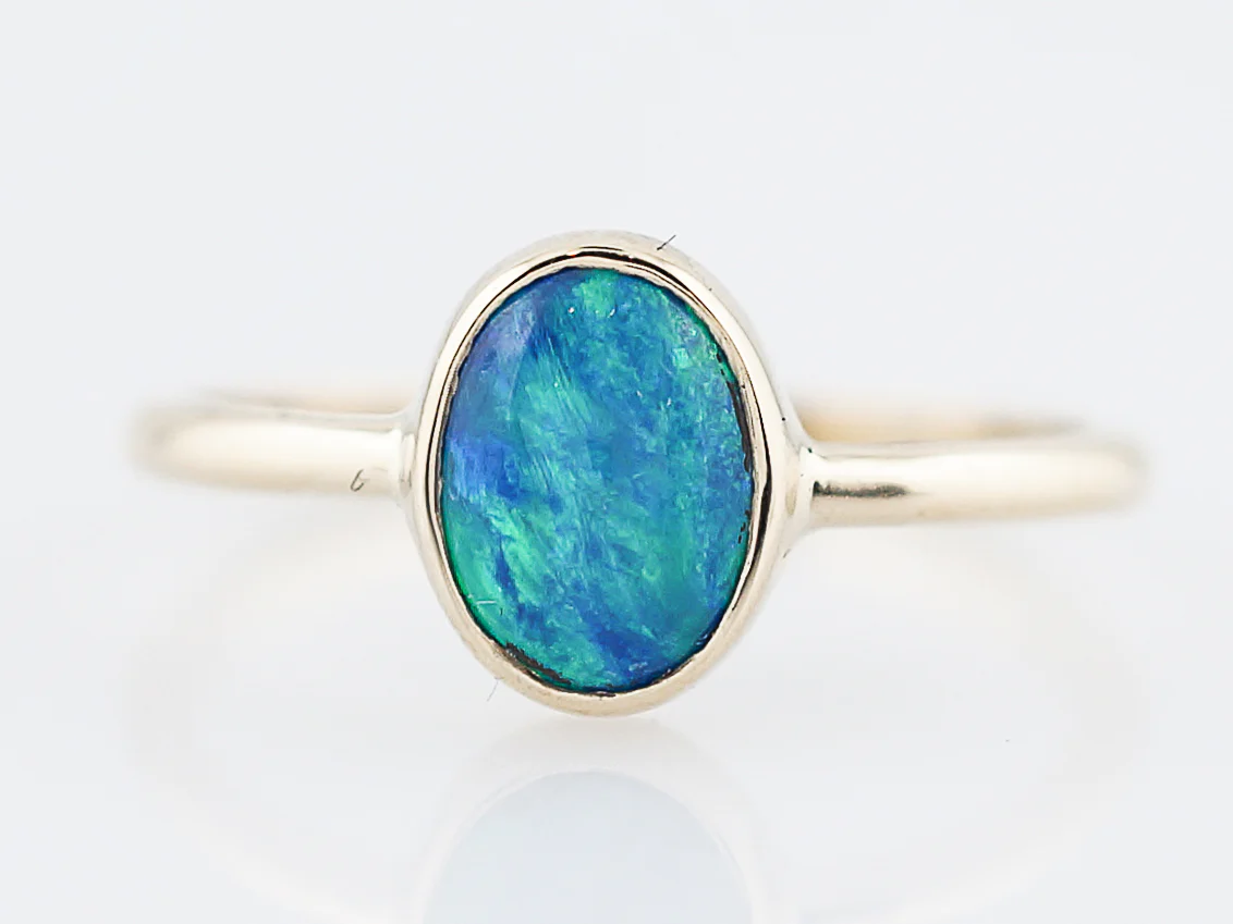 Right Hand Ring Modern .52 Cabochon Cut Opal in 14k Yellow Gold - Image 2