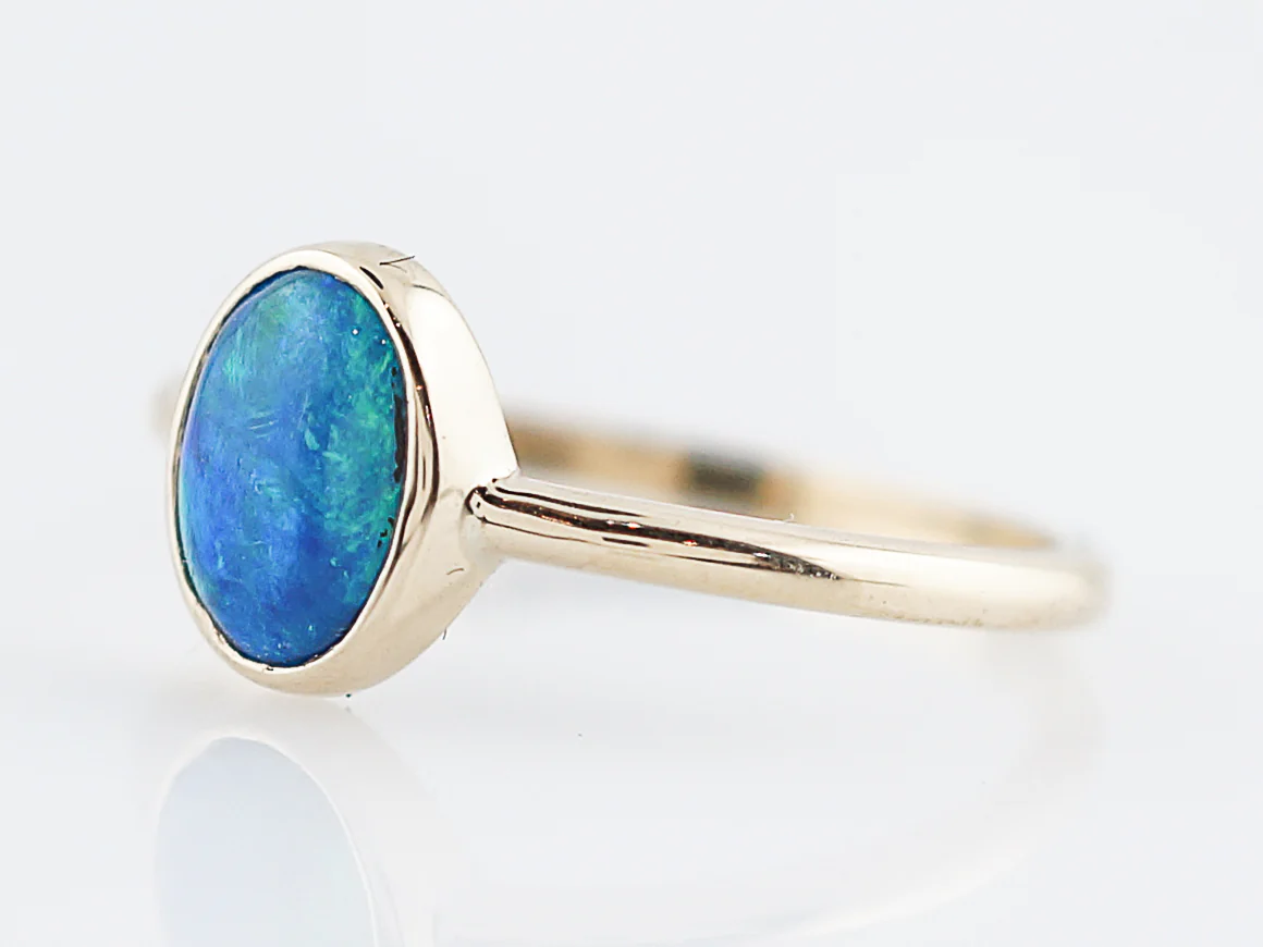 Right Hand Ring Modern .52 Cabochon Cut Opal in 14k Yellow Gold - Image 3