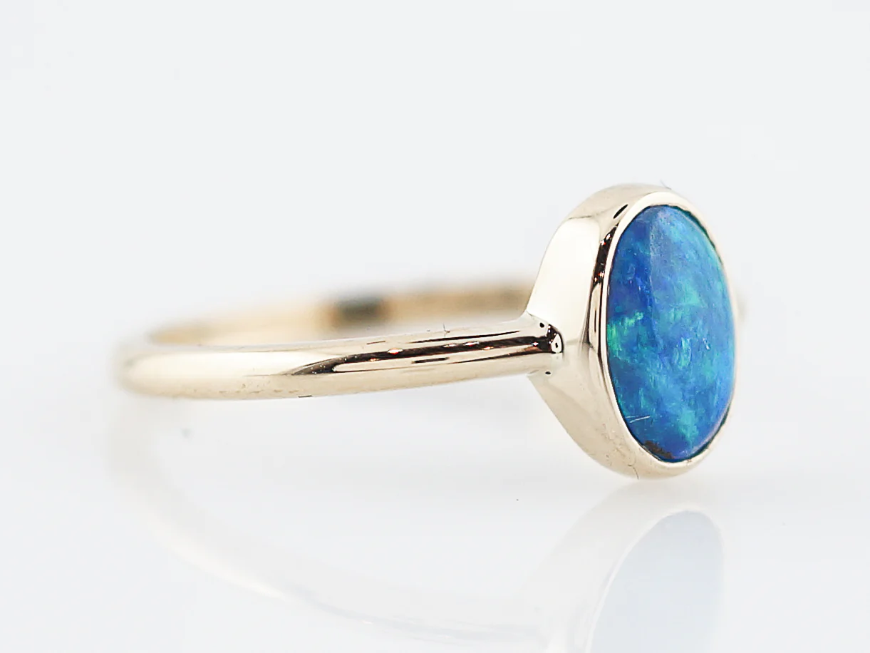 Right Hand Ring Modern .52 Cabochon Cut Opal in 14k Yellow Gold - Image 4