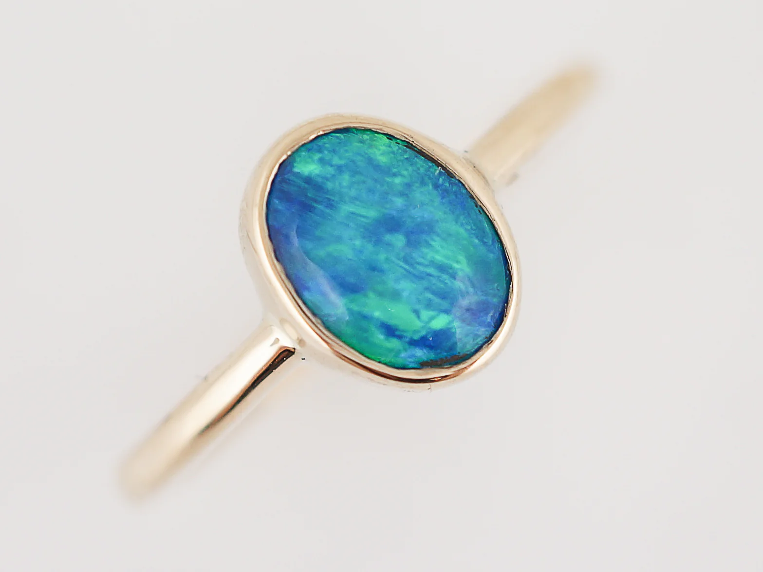 Right Hand Ring Modern .52 Cabochon Cut Opal in 14k Yellow Gold - Image 5