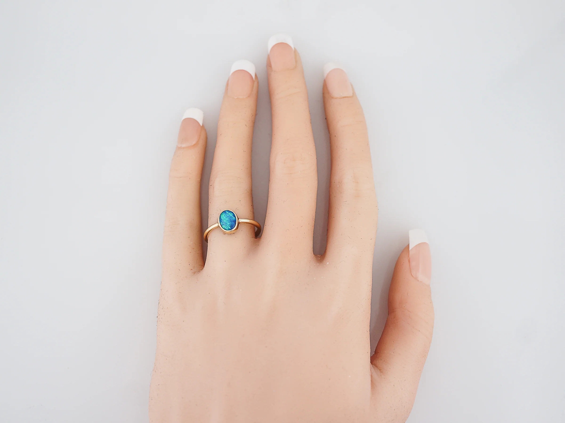 Right Hand Ring Modern .52 Cabochon Cut Opal in 14k Yellow Gold - Image 7