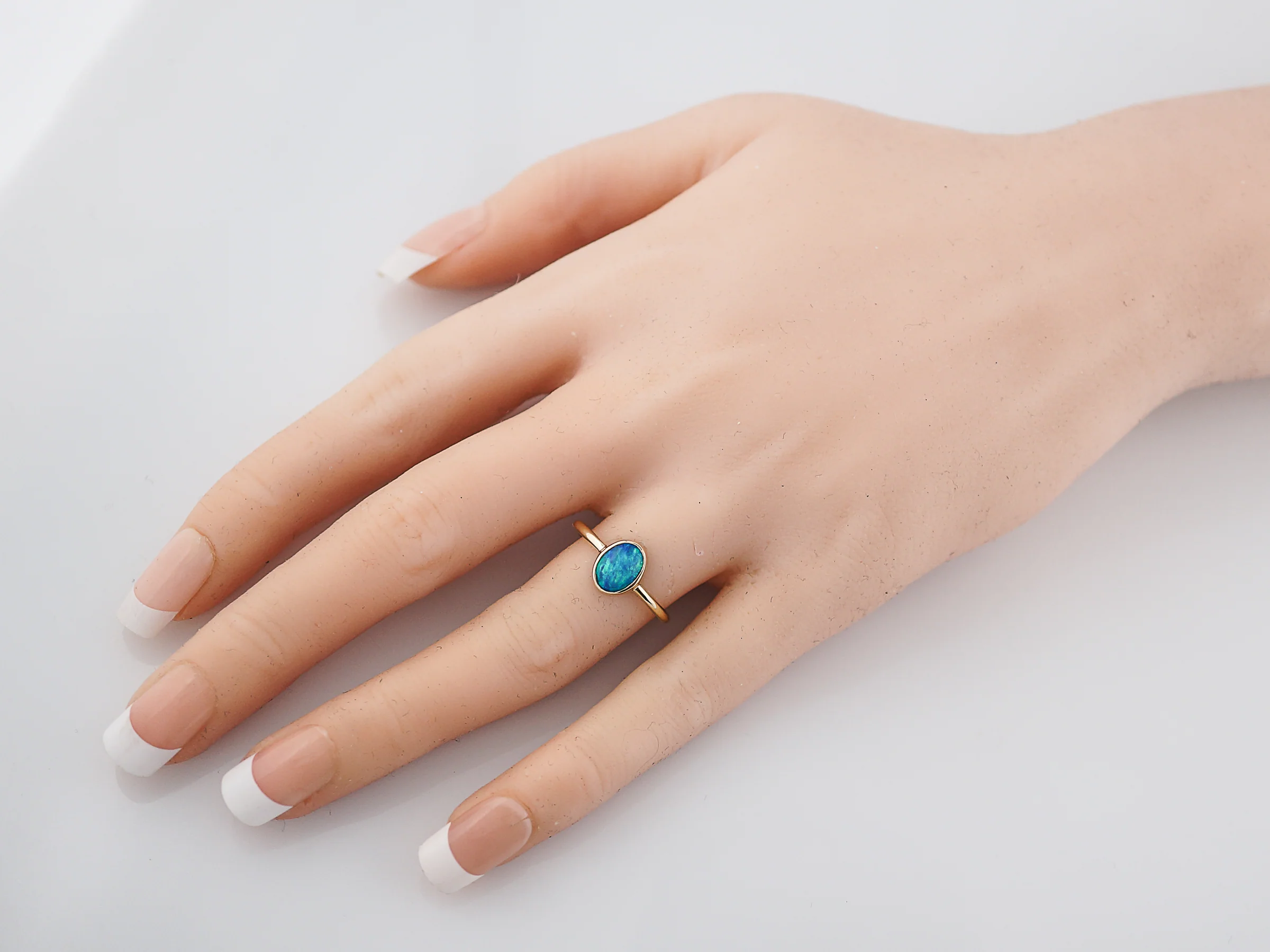Right Hand Ring Modern .52 Cabochon Cut Opal in 14k Yellow Gold - Image 6