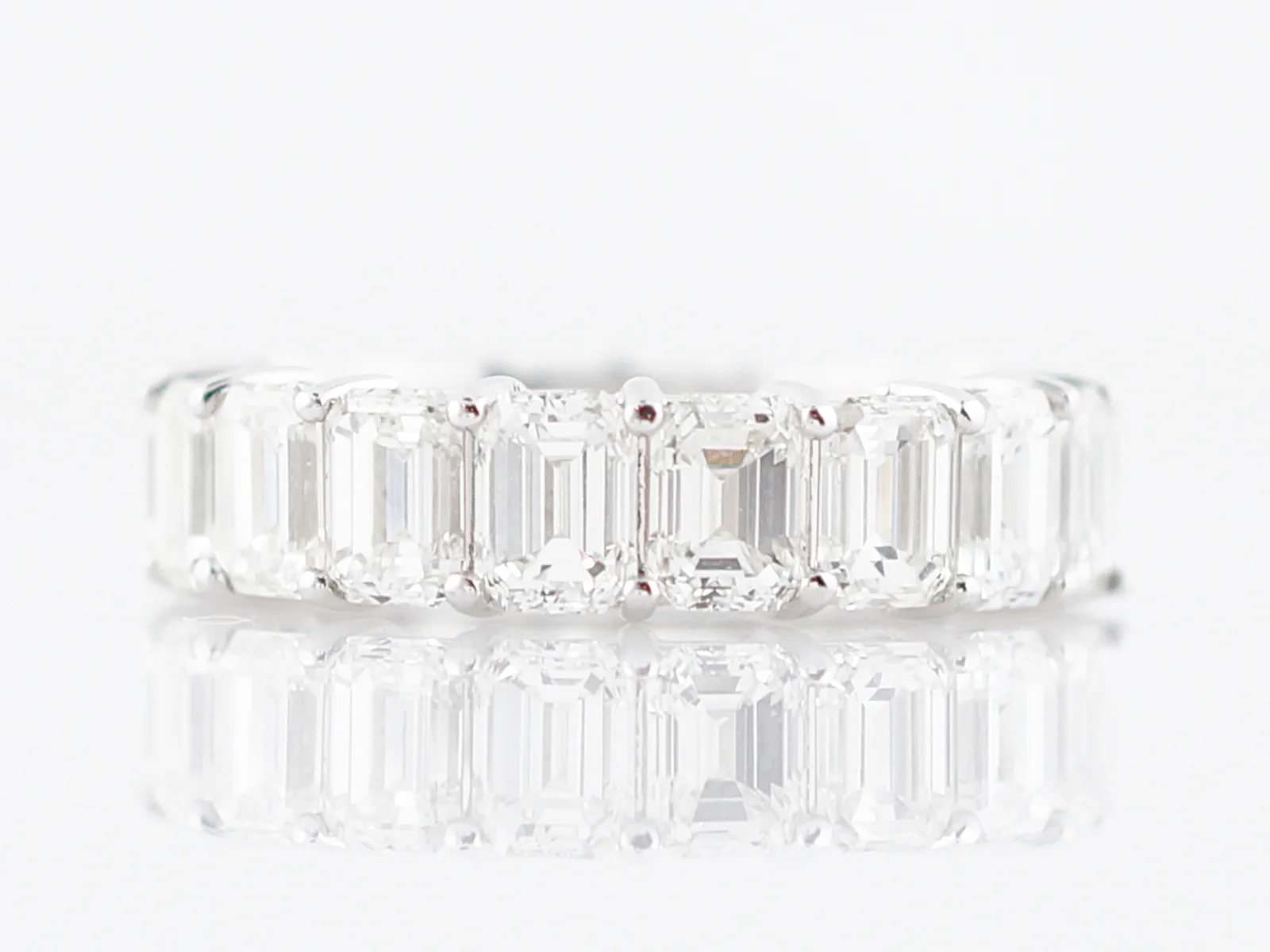 Right Hand Ring Modern 7.56 Emerald Cut Diamonds in Platinum