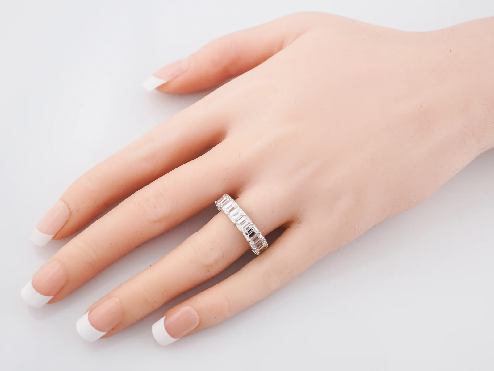 Right Hand Ring Modern 7.56 Emerald Cut Diamonds in Platinum - Image 5