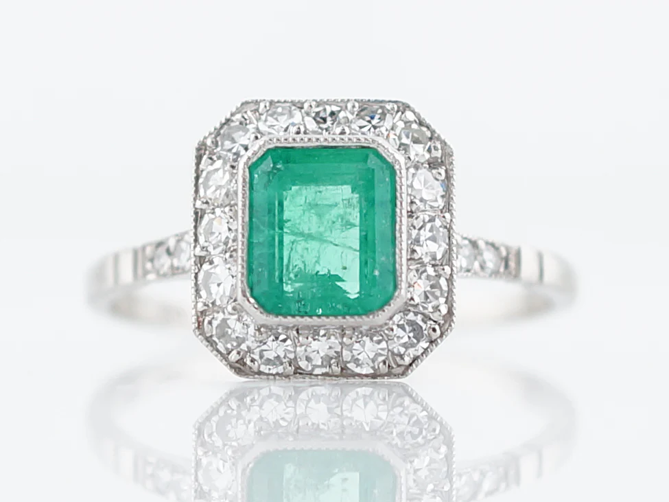 ***RTV***Right Hand Ring Modern .76 Emerald Cut Emerald in Platinum - Image 2