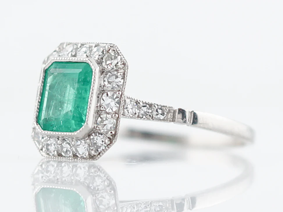***RTV***Right Hand Ring Modern .76 Emerald Cut Emerald in Platinum - Image 2