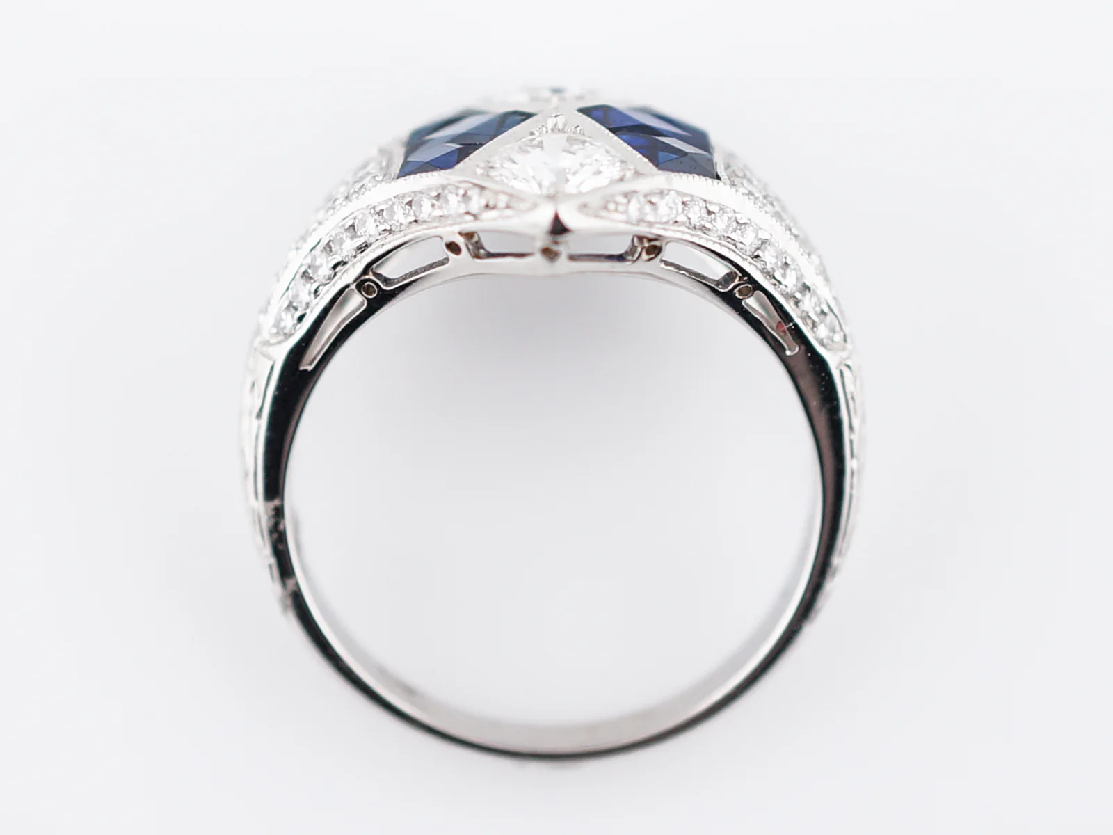 Right Hand Ring Modern 1.03 Round Brilliant Cut Diamonds & 2.86 French Cut Sapphire in Platinum - Image 6