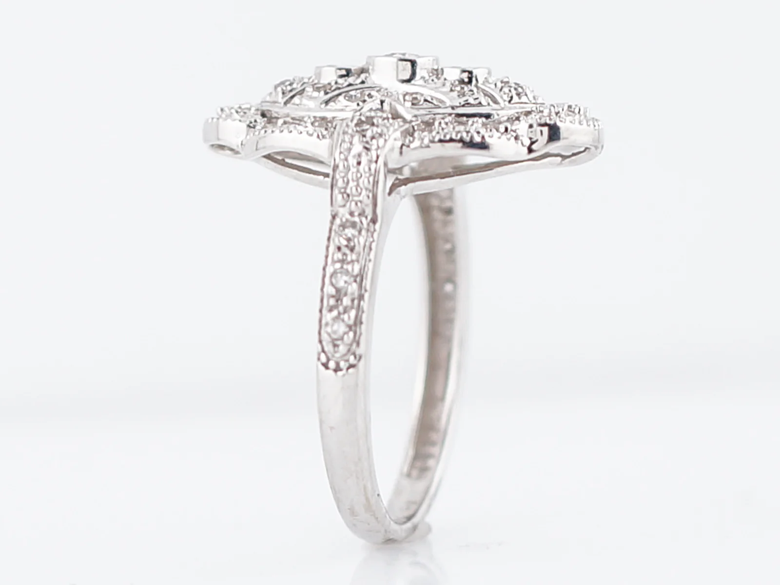 Right Hand Ring Modern Art Deco Style .50 Round Brilliant & Single Cut Diamonds in 14k White Gold - Image 5