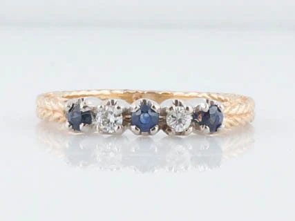 Modern Five Stone Diamond and Sapphire Cocktail Ring in 14k Yellow Gold