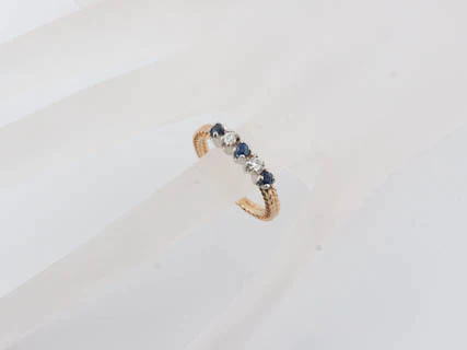 Modern Five Stone Diamond and Sapphire Cocktail Ring in 14k Yellow Gold - Image 6