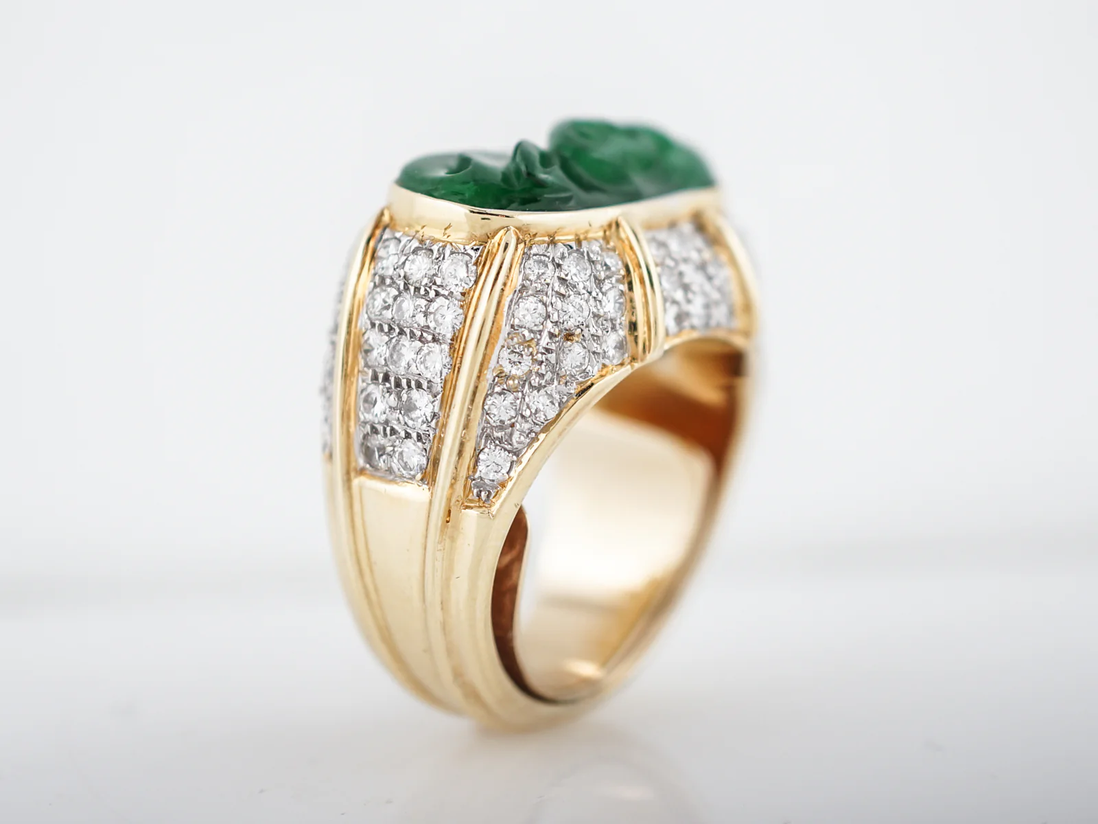 Right Hand Ring Modern 15.38 GIA Pierced Carving Jade in 14K Yellow Gold - Image 5