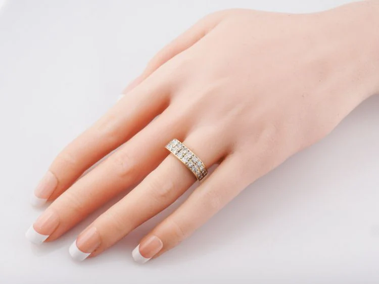 Right Hand Ring Modern Pave 1.30 Round Brilliant Cut Diamonds in 14k Yellow Gold - Image 2