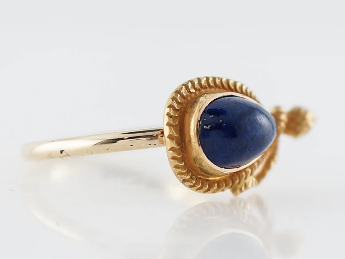 Right Hand Ring Victorian Cabochon Cut Lapis in 14k Yellow Gold - Image 3
