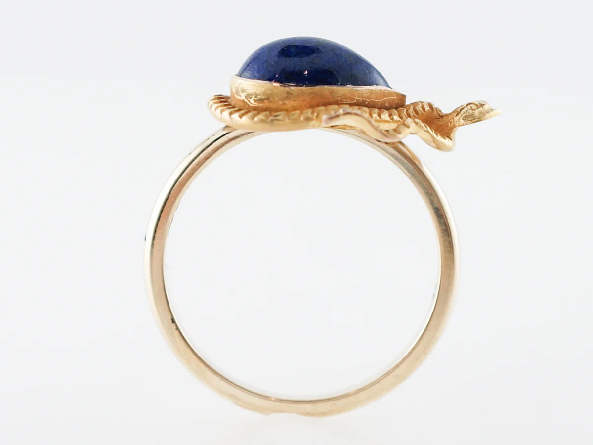 Right Hand Ring Victorian Cabochon Cut Lapis in 14k Yellow Gold - Image 4