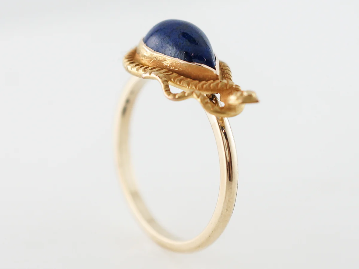 Right Hand Ring Victorian Cabochon Cut Lapis in 14k Yellow Gold - Image 5