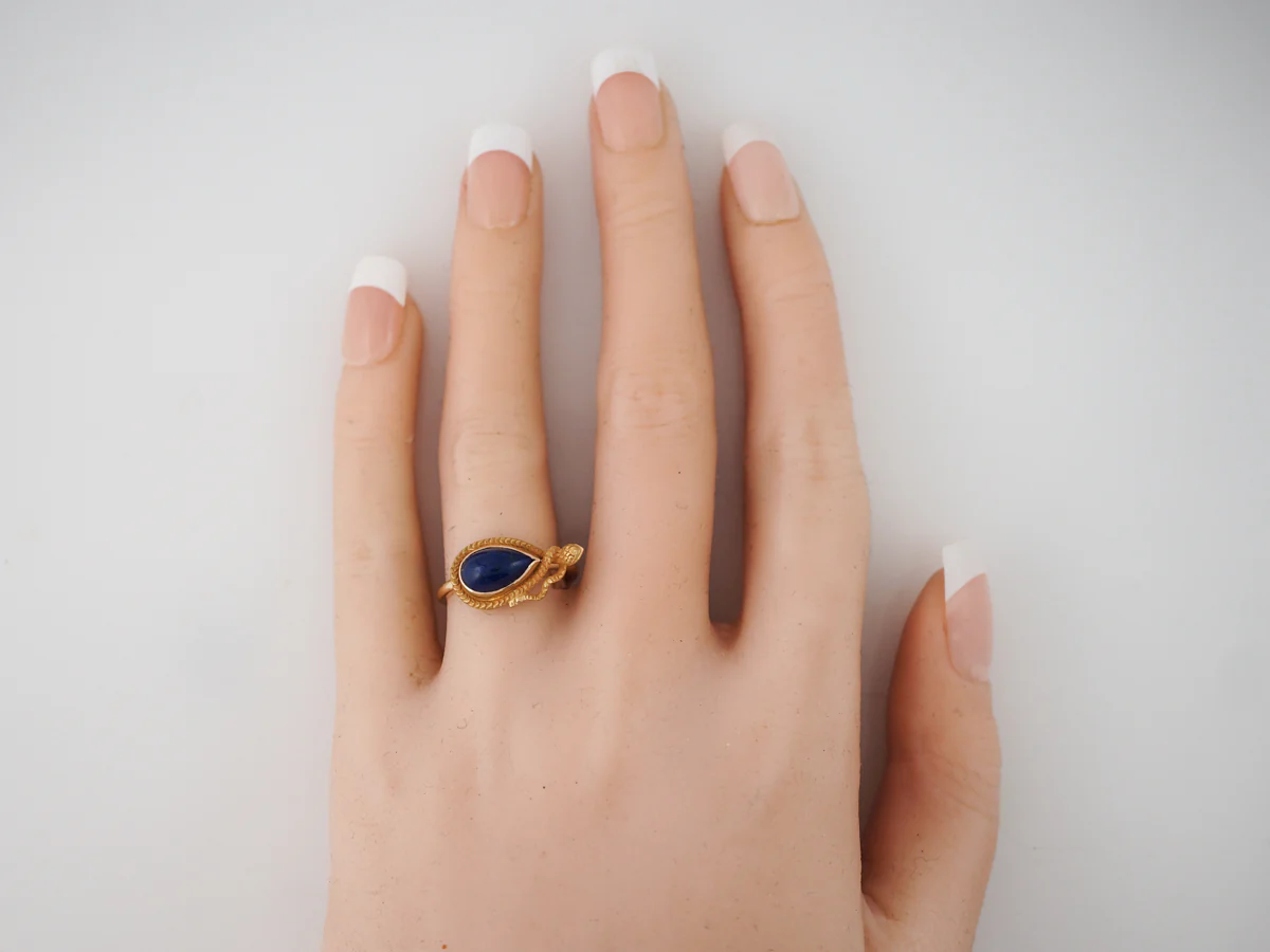 Right Hand Ring Victorian Cabochon Cut Lapis in 14k Yellow Gold - Image 6