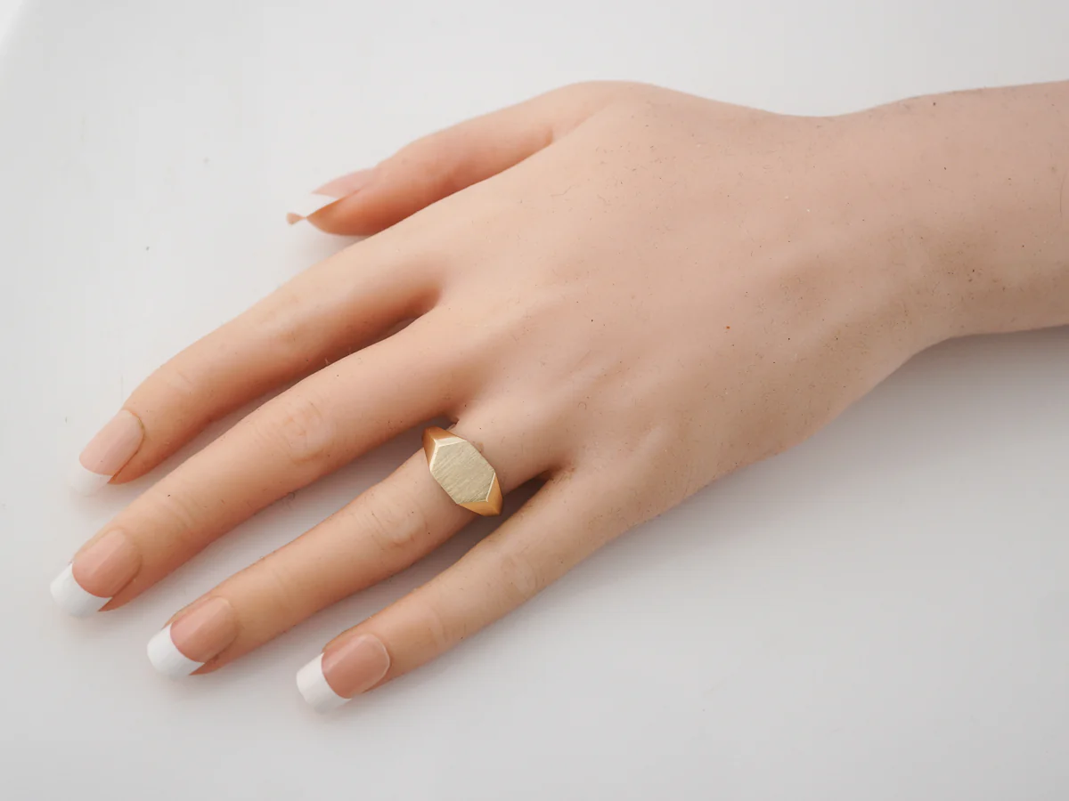 Right Hand Signet Ring Modern in 14k Yellow Gold - Image 7