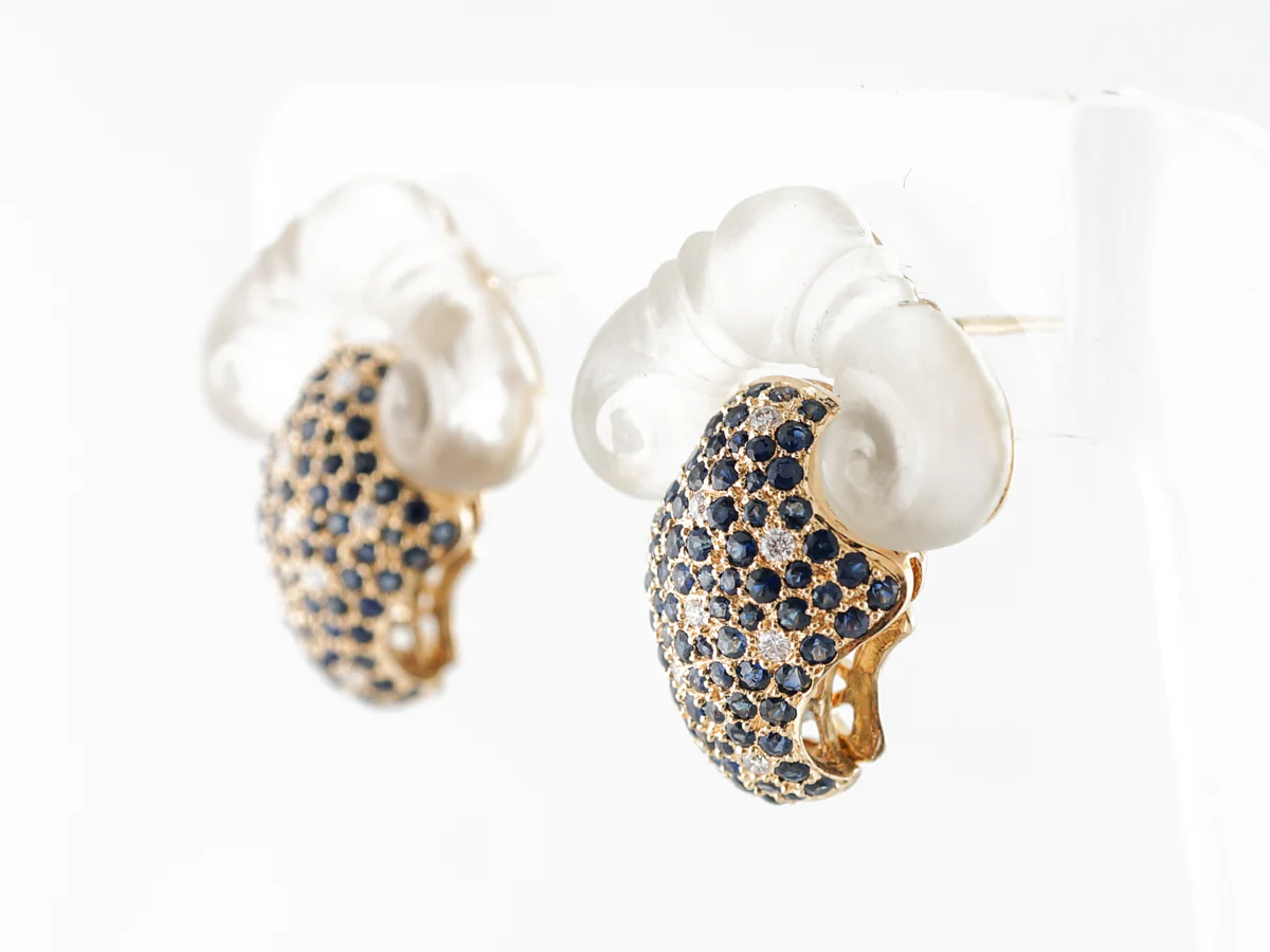 Rock Crystal w/ Diamond & Sapphire Earrings 18k - Image 6