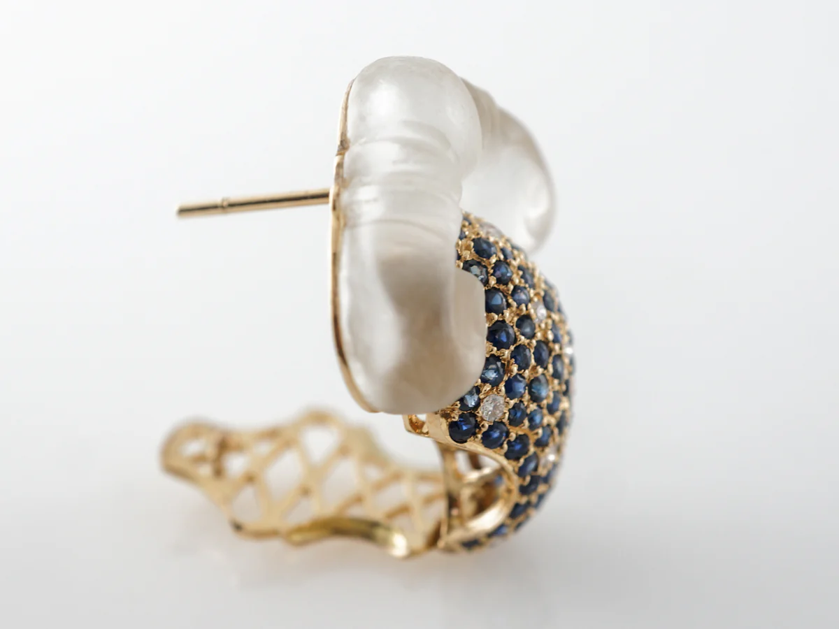 Rock Crystal w/ Diamond & Sapphire Earrings 18k - Image 8