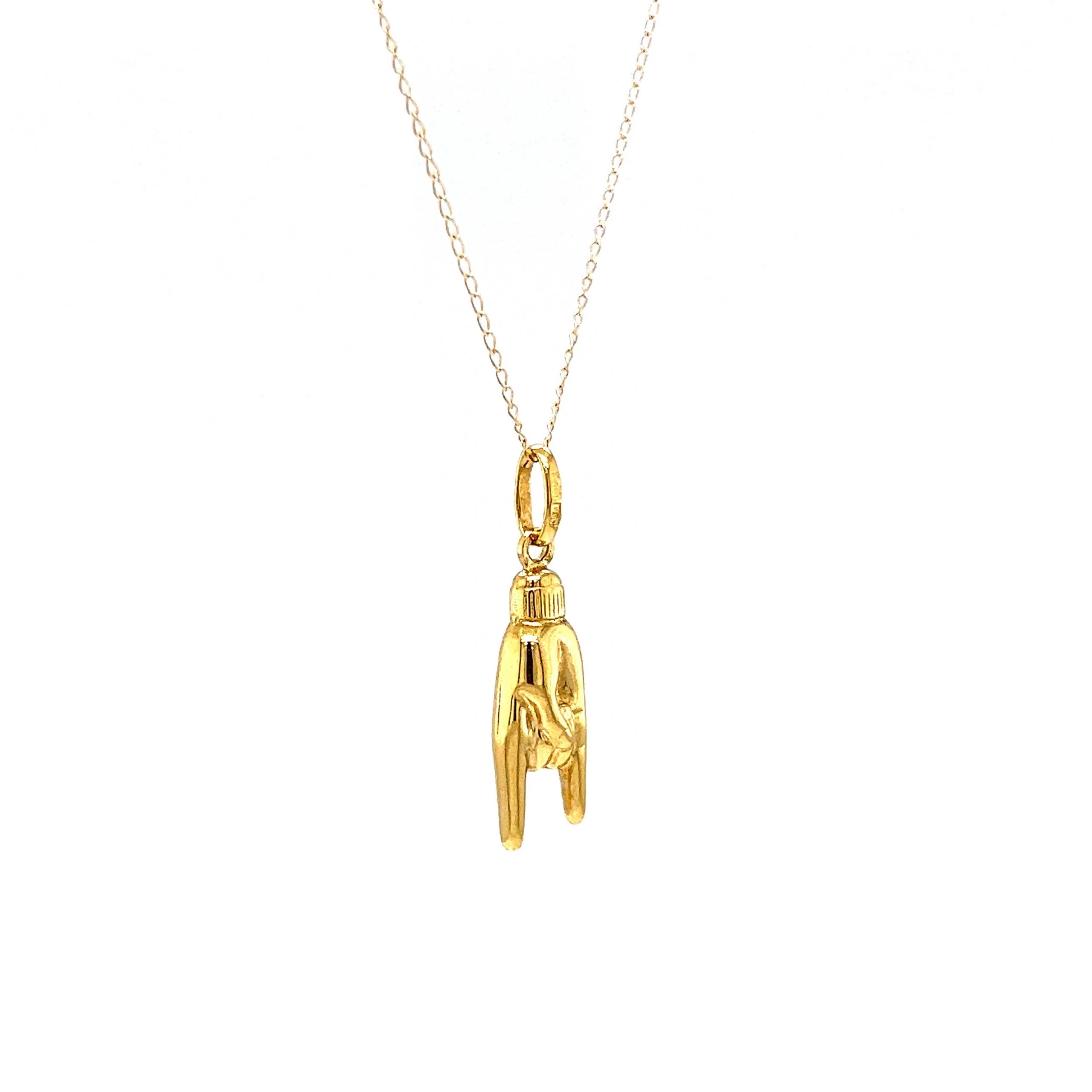 Rock On Good Luck Hand Pendant Necklace in 14k Yellow Gold - Image 3