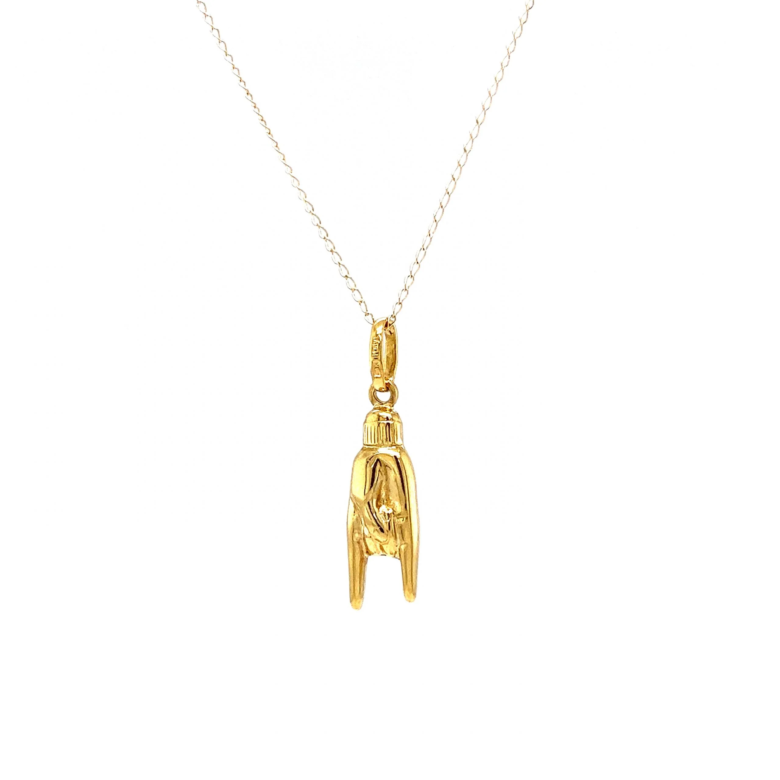 Rock On Good Luck Hand Pendant Necklace in 14k Yellow Gold - Image 4