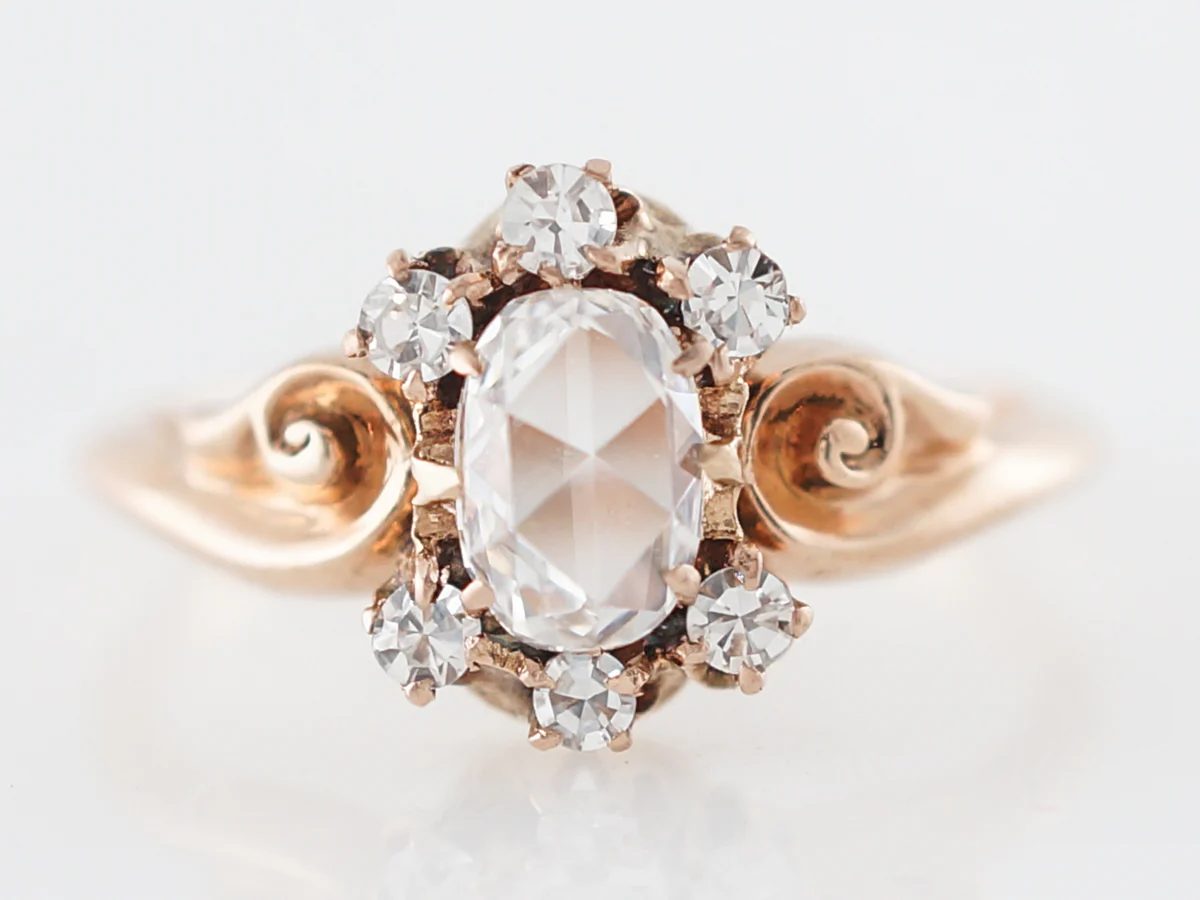 Victorian Rose Cut Diamond Engagement Ring in Rose Gold