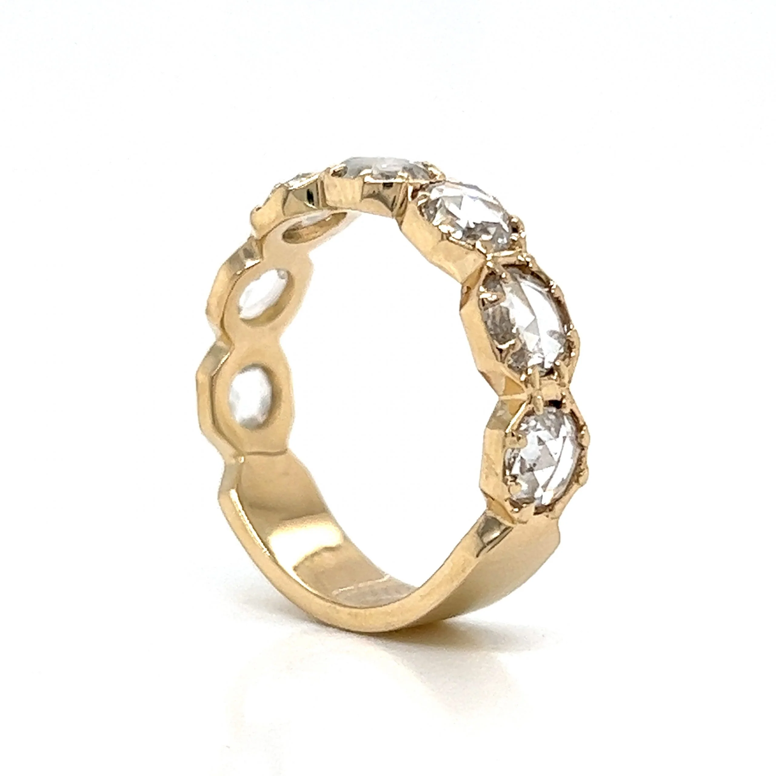 Rose Cut Diamond Half Eternity Band in 14k Yellow Gold - Image 5