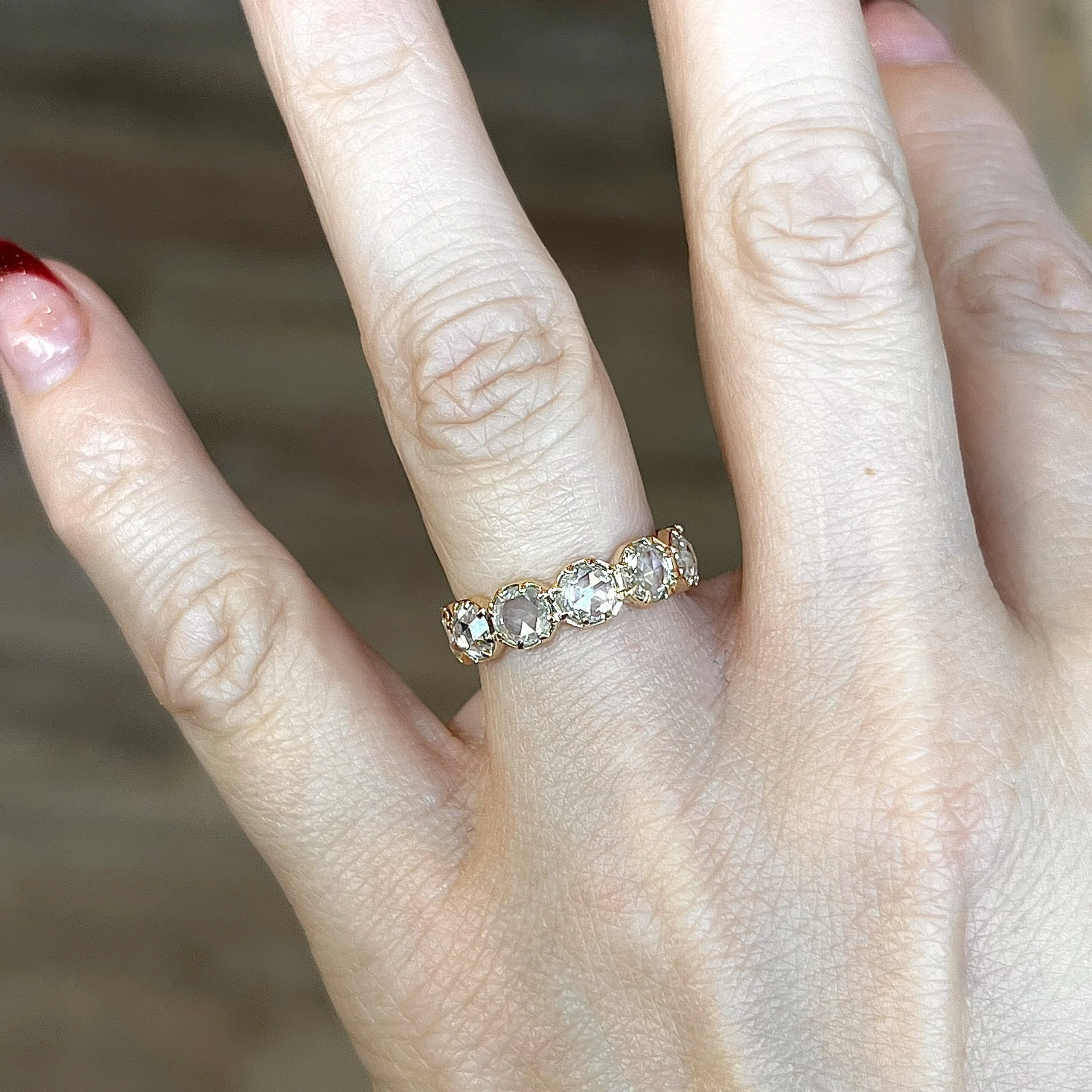 Rose Cut Diamond Half Eternity Band in 14k Yellow Gold - Image 6