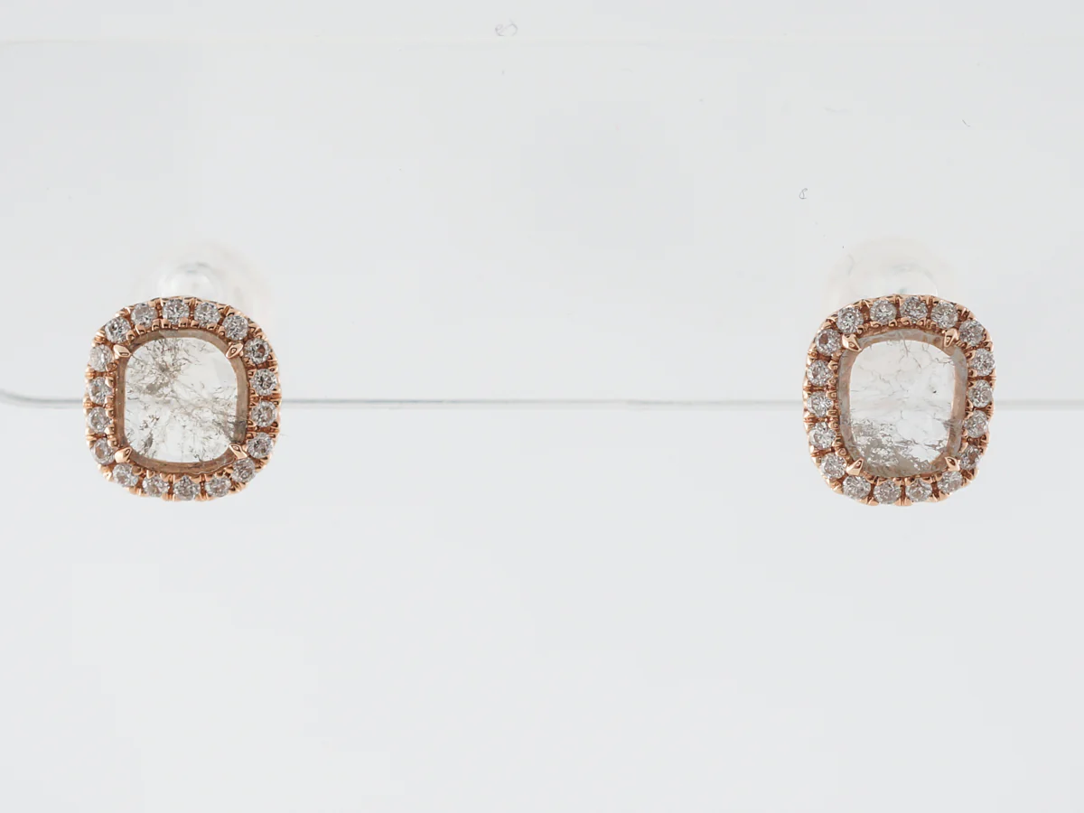 Rose Cut Diamond Halo Earrings in Rose Gold