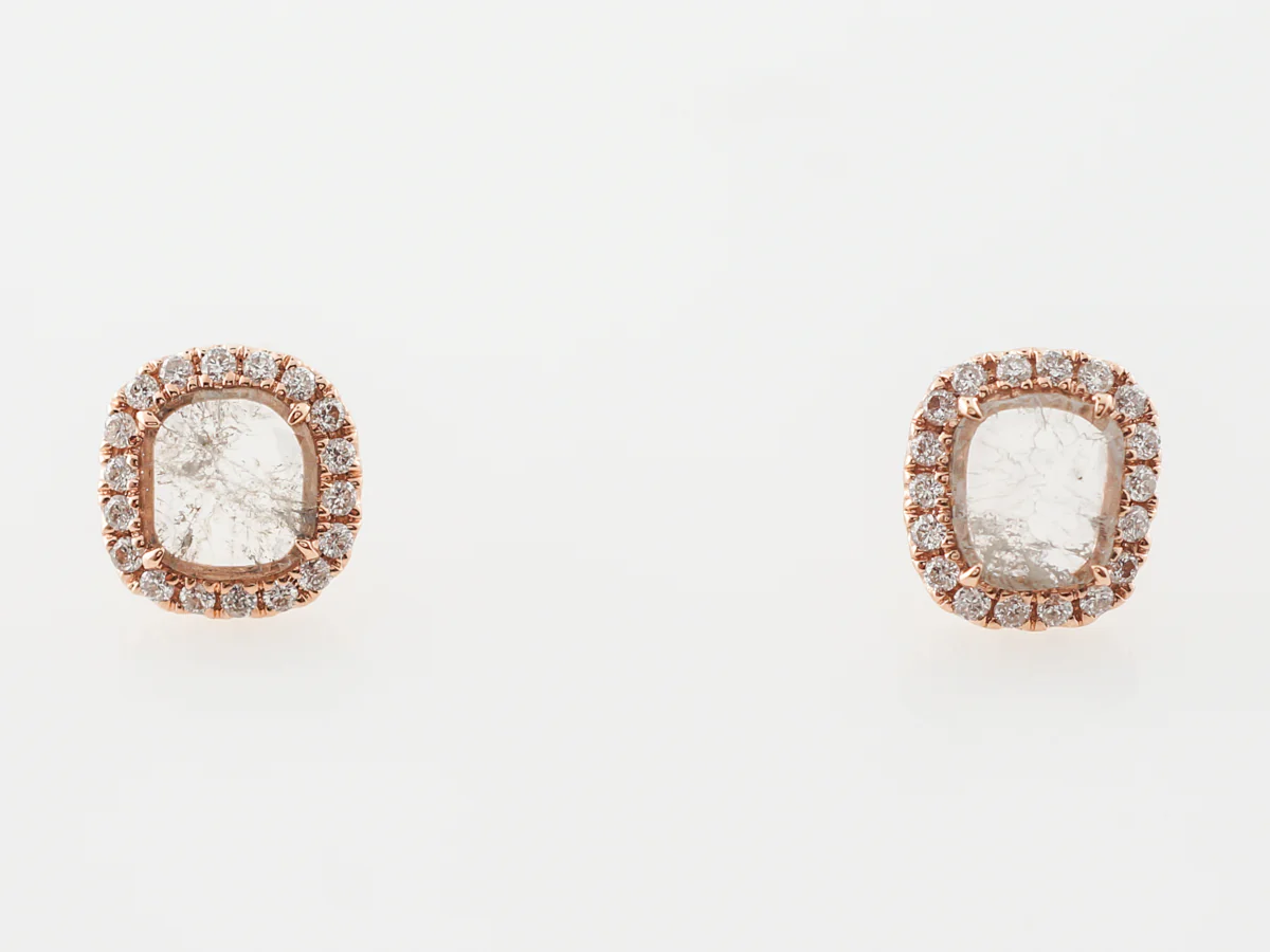 Rose Cut Diamond Halo Earrings in Rose Gold - Image 3