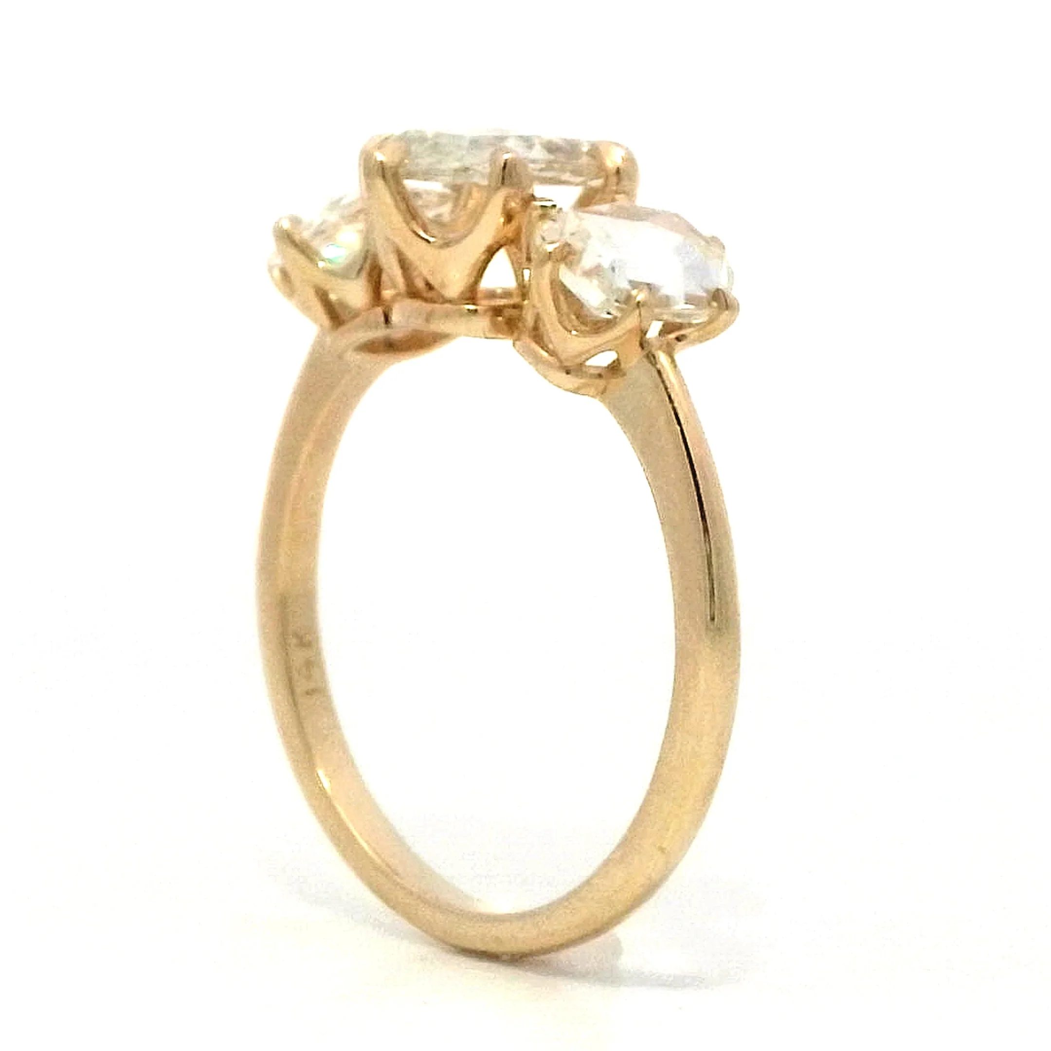 Rose Cut Diamond Three Stone Engagement Ring in Yellow Gold - Image 4