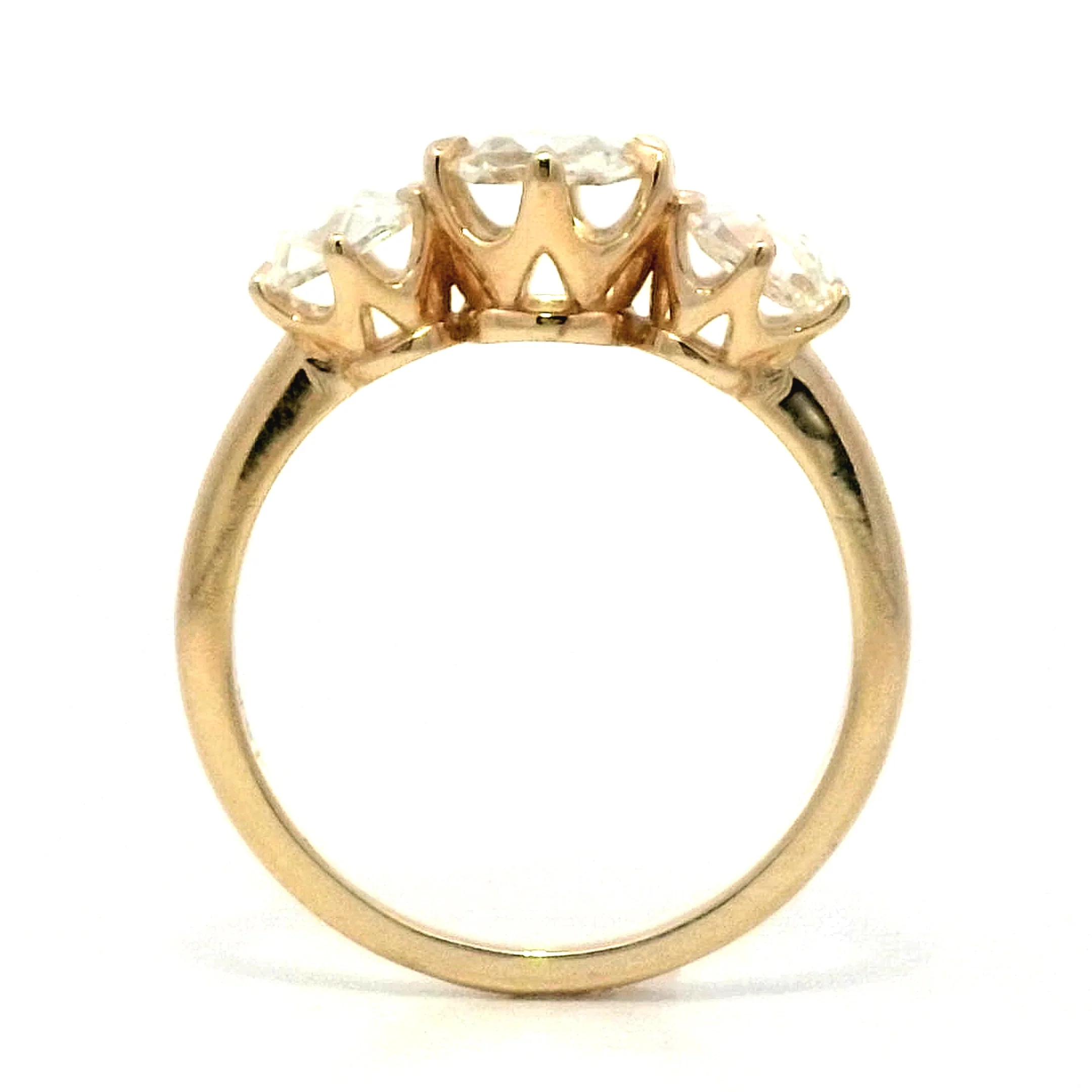Rose Cut Diamond Three Stone Engagement Ring in Yellow Gold - Image 5
