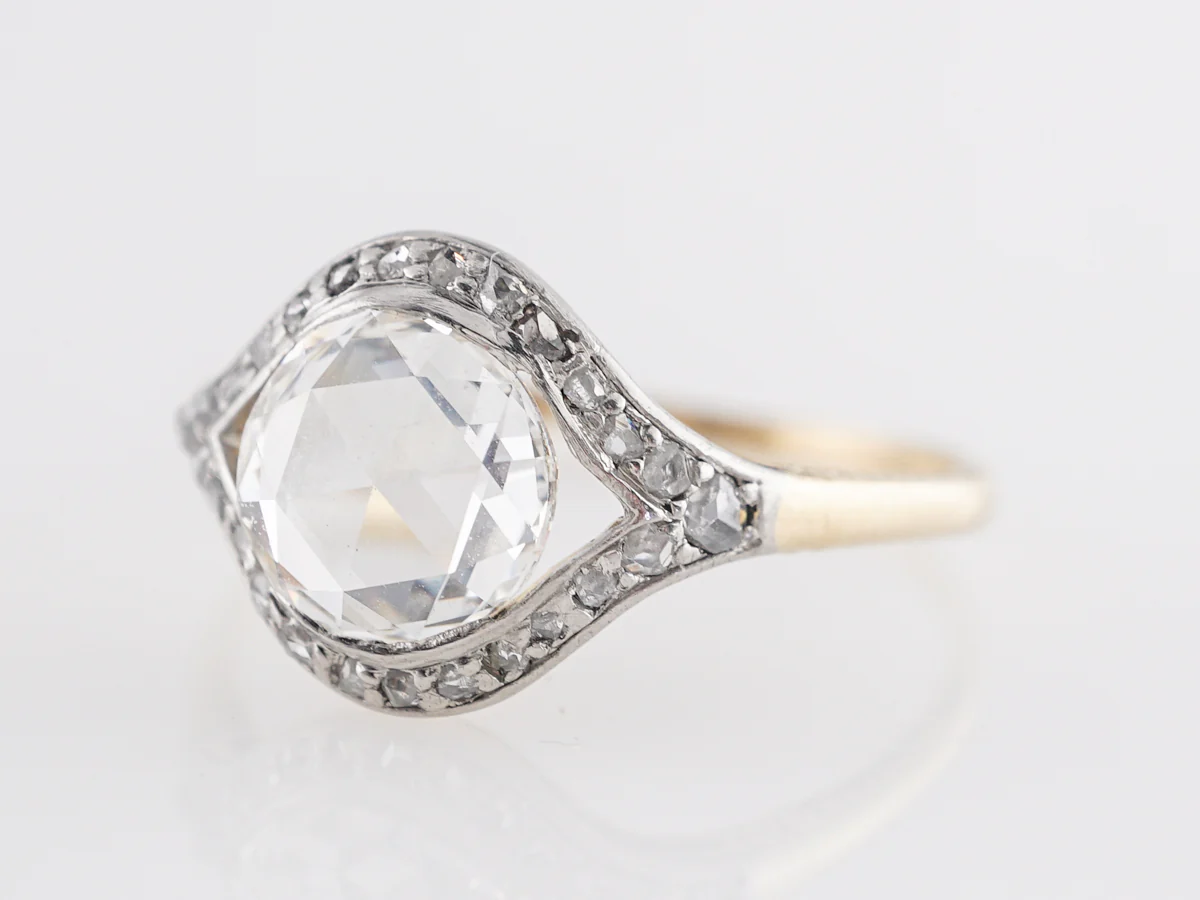 Rose Cut Victorian Diamond Engagement Ring in 14k & Platinum - Image 2
