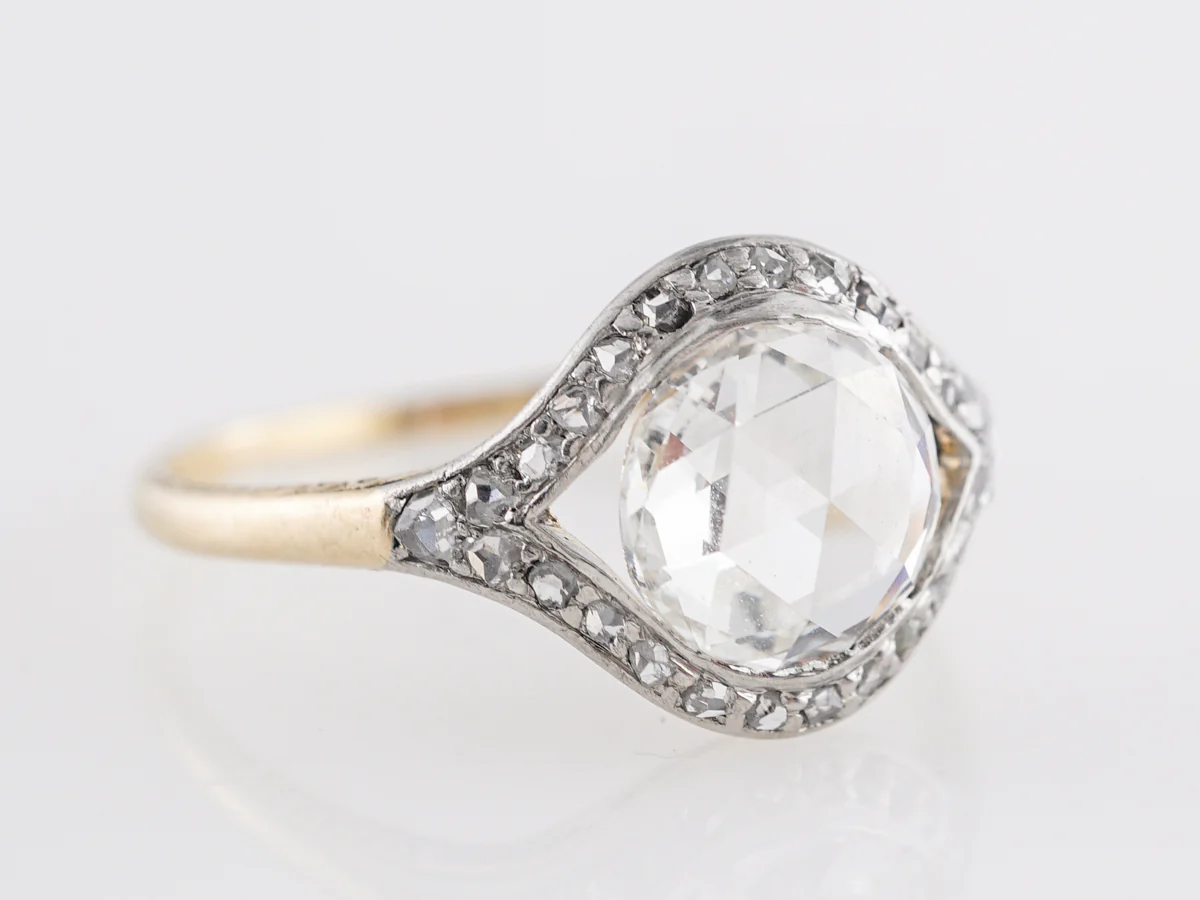 Rose Cut Victorian Diamond Engagement Ring in 14k & Platinum - Image 3