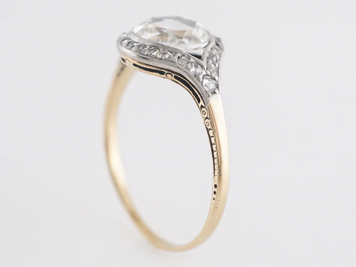 Rose Cut Victorian Diamond Engagement Ring in 14k & Platinum - Image 4