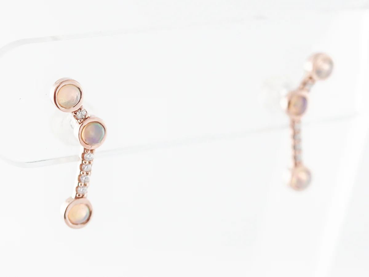 Rose Gold Earrings w/ Opal & Diamonds - Image 2