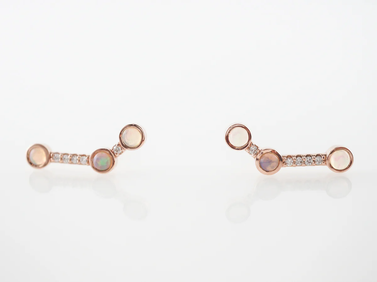 Rose Gold Earrings w/ Opal & Diamonds - Image 3