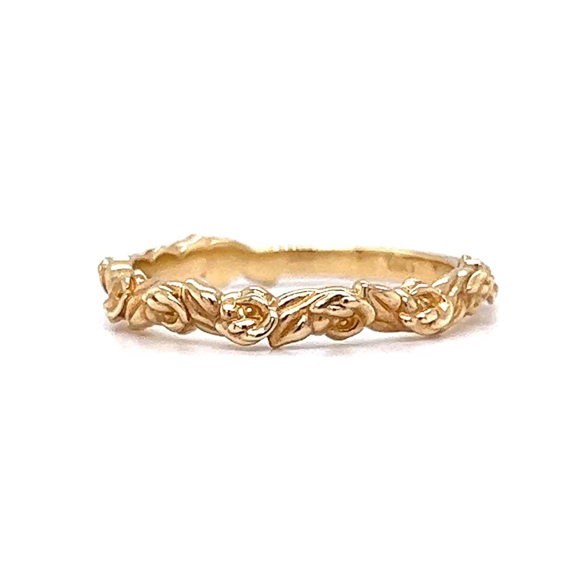 Rose Textured Wedding Band in 14k Yellow Gold - Image 2