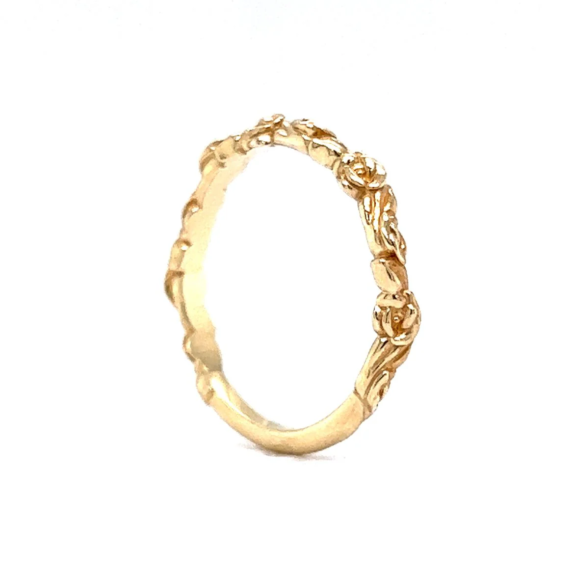 Rose Textured Wedding Band in 14k Yellow Gold - Image 5