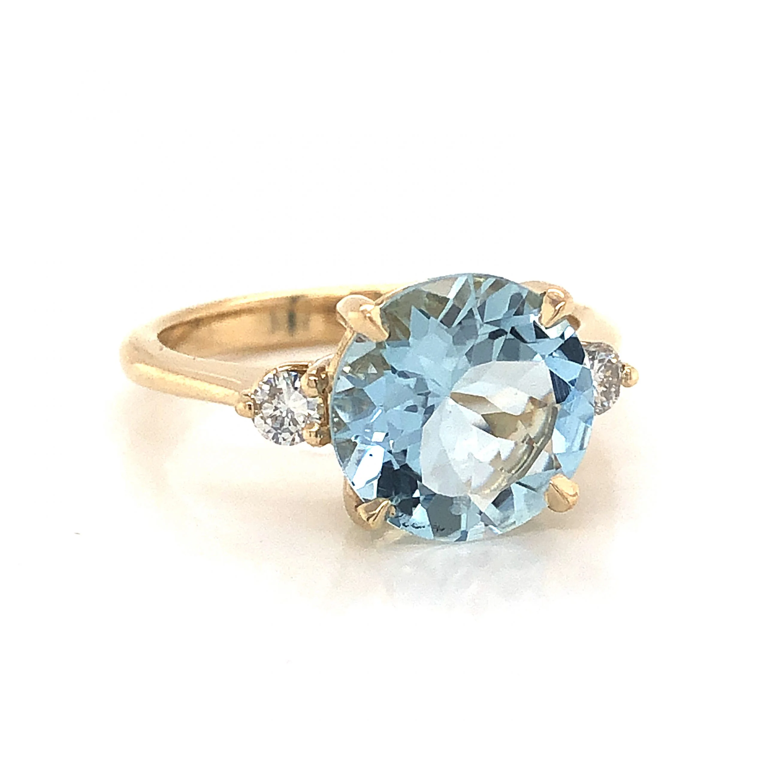 Round Aquamarine Engagement Ring in 14k Yellow Gold - Image 3