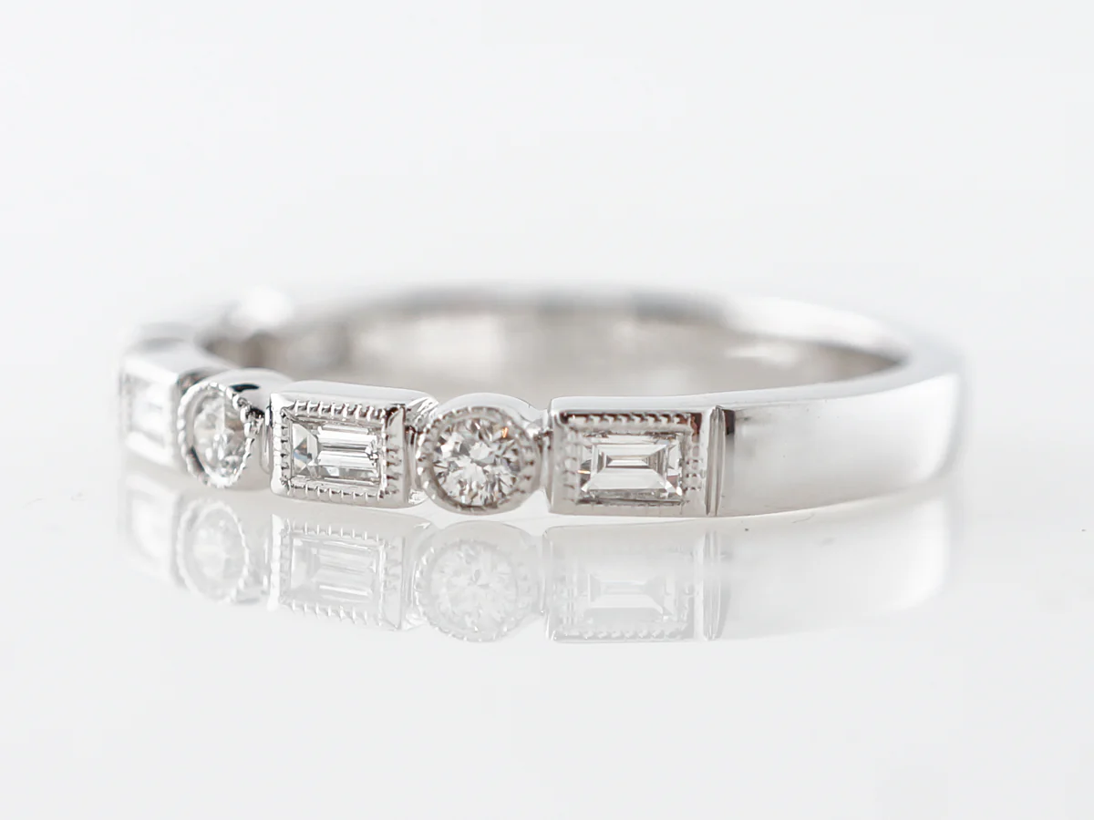 Round & Baguette Cut Diamond Wedding Band in 14k White Gold - Image 2