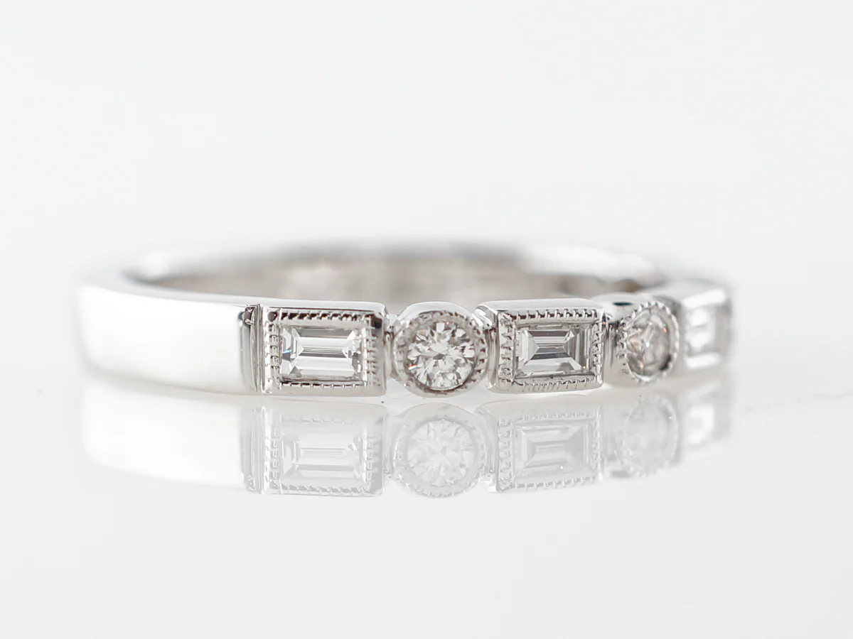Round & Baguette Cut Diamond Wedding Band in 14k White Gold - Image 3
