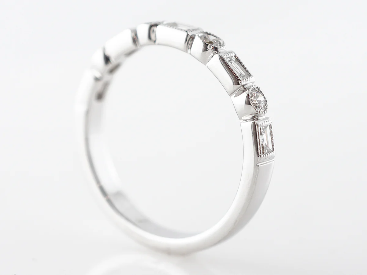 Round & Baguette Cut Diamond Wedding Band in 14k White Gold - Image 5