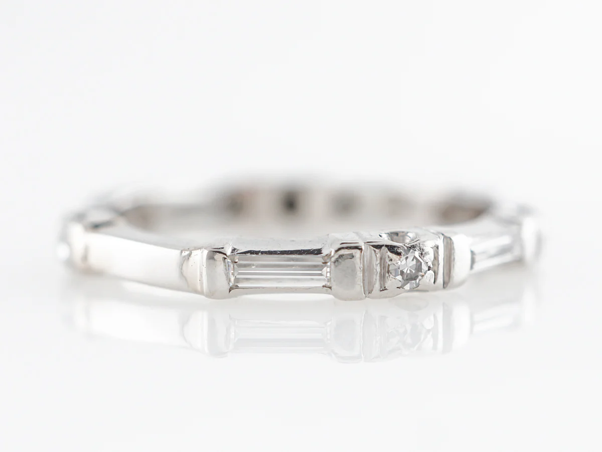 Round & Baguette Cut Diamond Wedding Band in Platinum - Image 3
